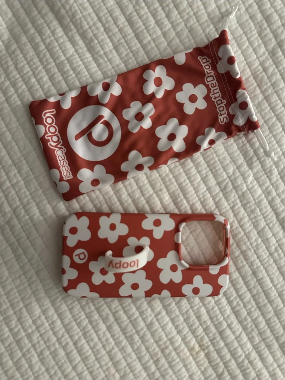 Loopy Case Red Floral Phone Case with White Grip- 14 pro